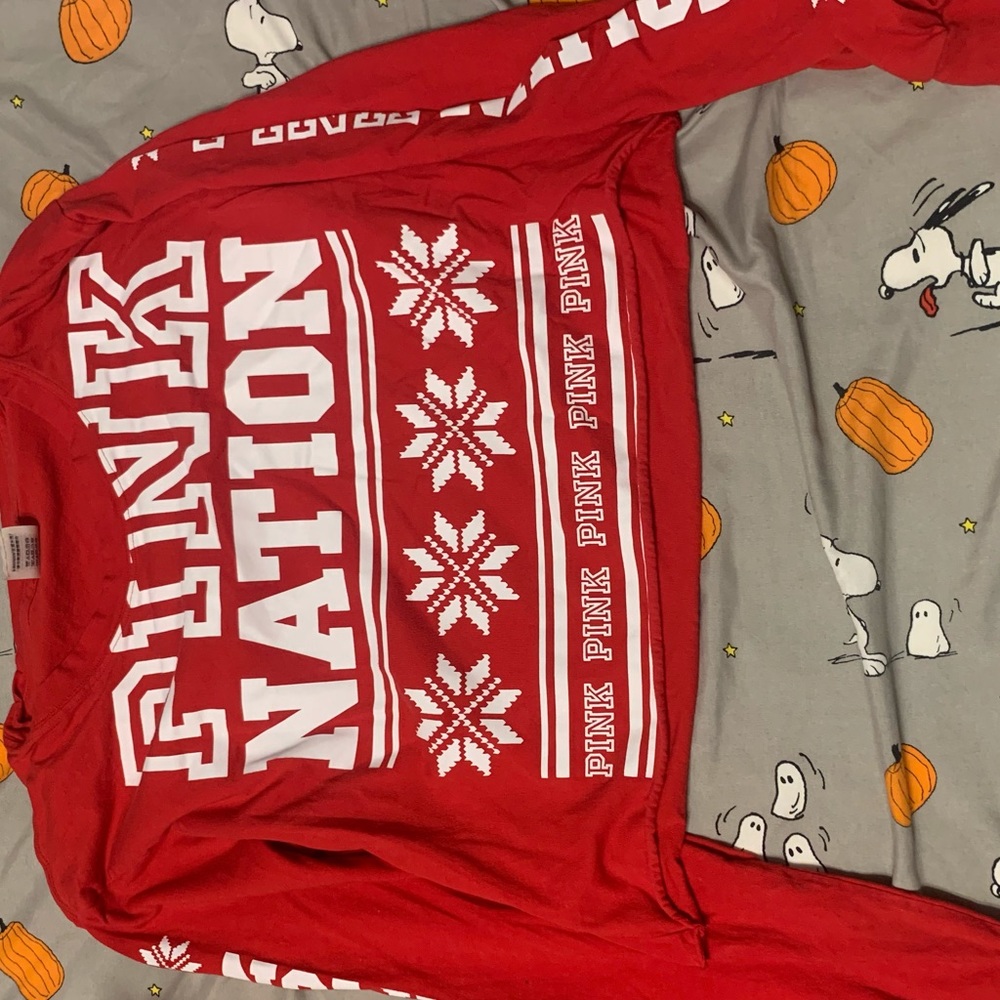 VS pink cropped Christmas long sleeve